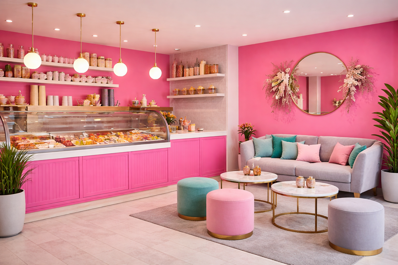 Wizualizacja lodziarni w kolorze Deptford Pink intensywny róż